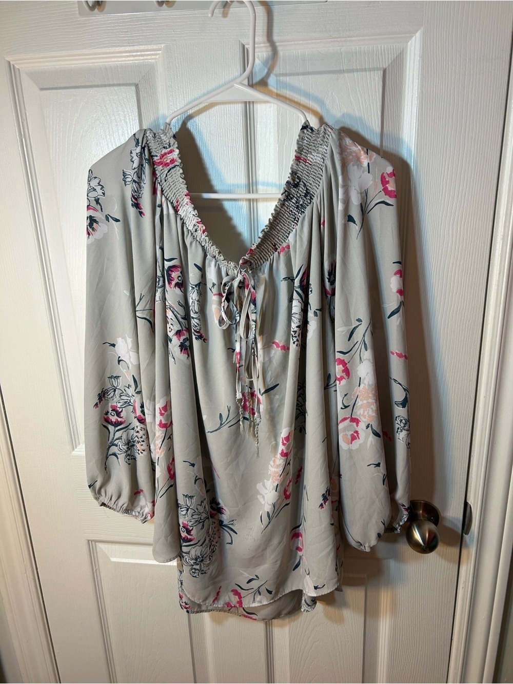 Women's Floral Peasant Off The Shoulder Blouse - Gray Pink Accents size  3x